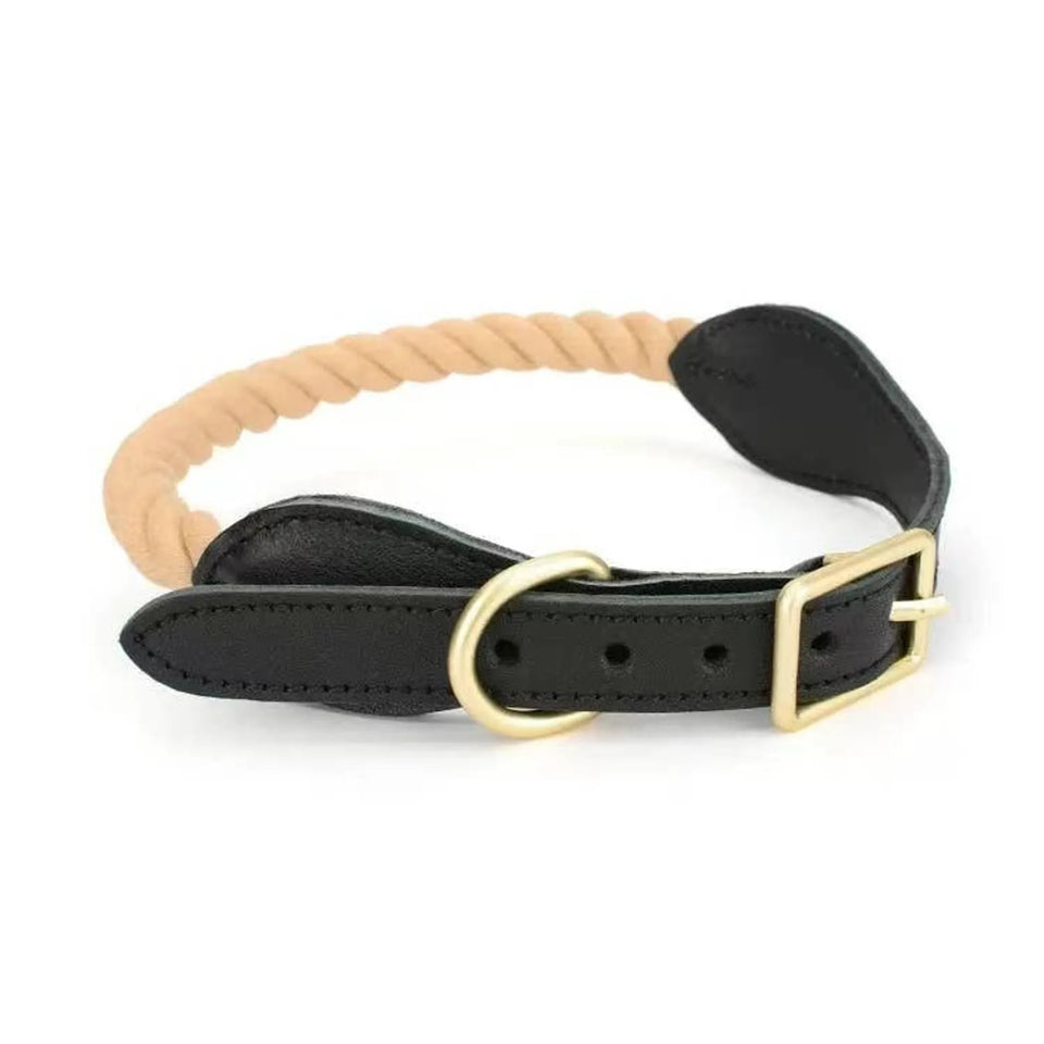 Luxe Royal Pink Leather Rope Dog Collar - Brass Hardware, Night/M, view 35