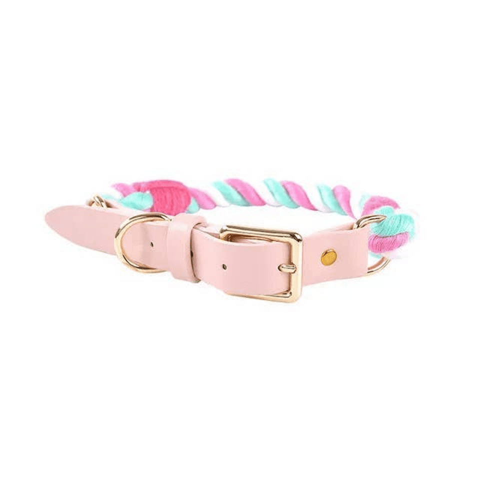 Luxe Royal Leather Dog Collar with Durable Brass O-Ring, Cherry Blossom/M, view 53