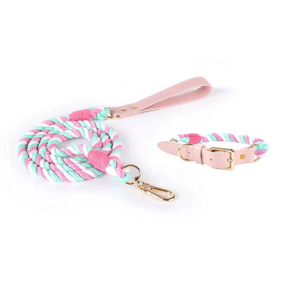 Luxe Royal Pink Leather Rope Dog Leash and Dog Collar Set, view 35