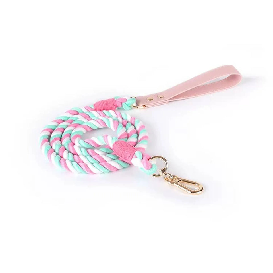 Luxe Royal Pink Leather Rope Dog Leash and Dog Collar Set, view 37