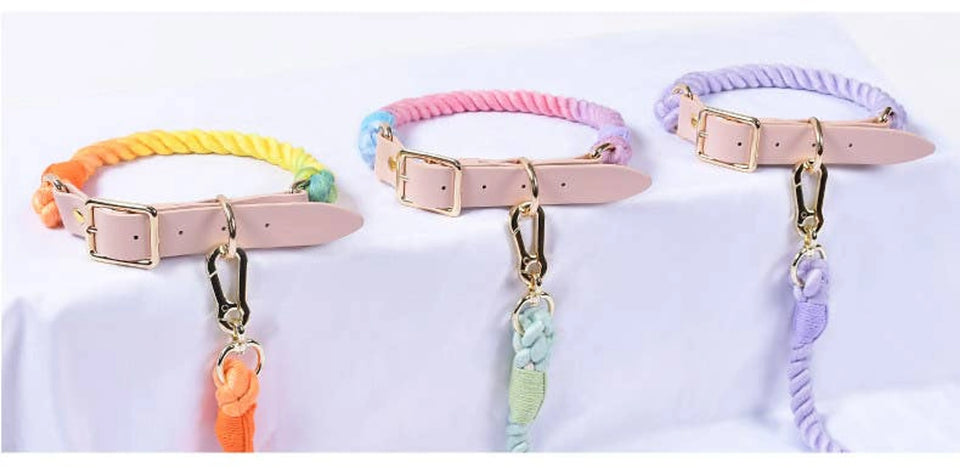 Luxe Royal Pink Leather Rope Dog Leash and Dog Collar Set, view 38