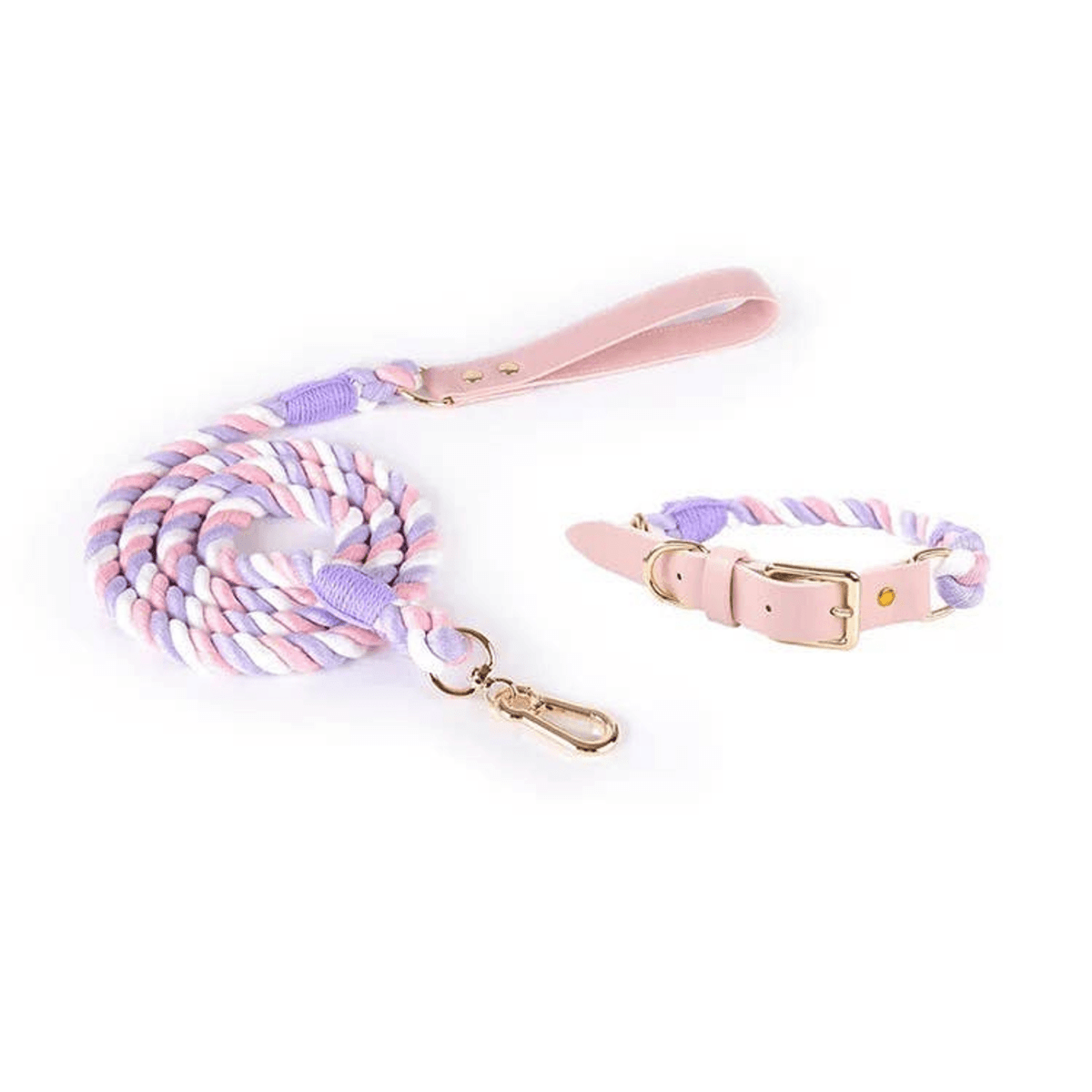 Luxe Royal Pink Leather Dog Rope Leash and Collar Set - Pets Perfect