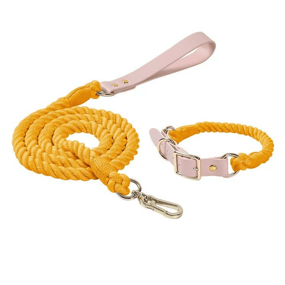 Luxe Royal Pink Leather Dog Rope Leash and Collar Set - Pets Perfect