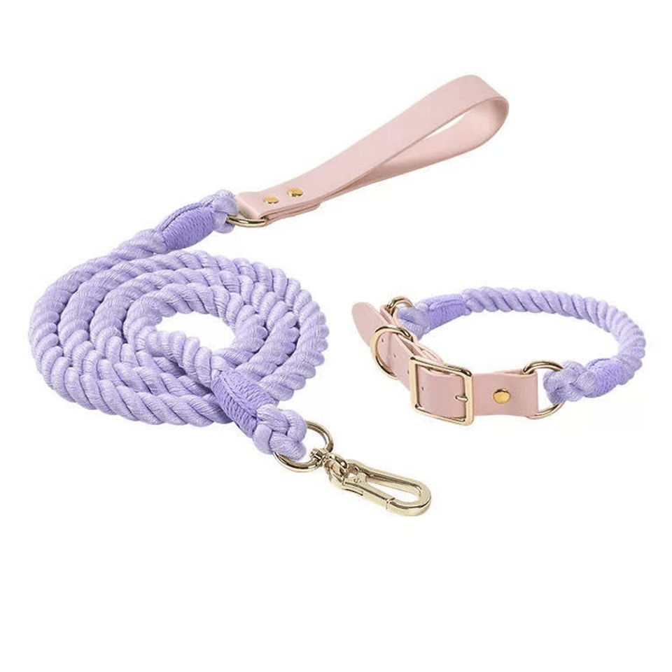 Luxe Royal Pink Leather Dog Rope Dog Leash and Dog Collar Set, Forest/M, view 8