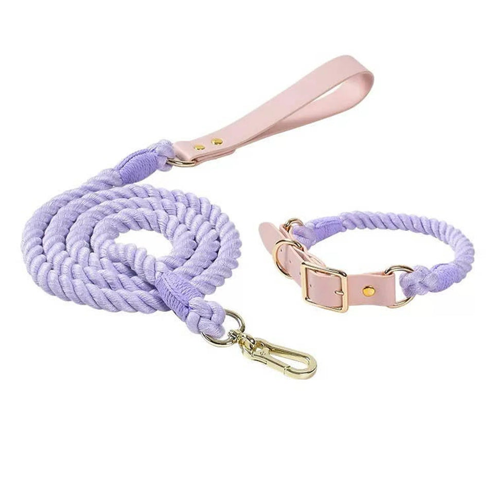 Luxe Royal Pink Leather Rope Dog Leash and Dog Collar Set, Rainbow, view 31