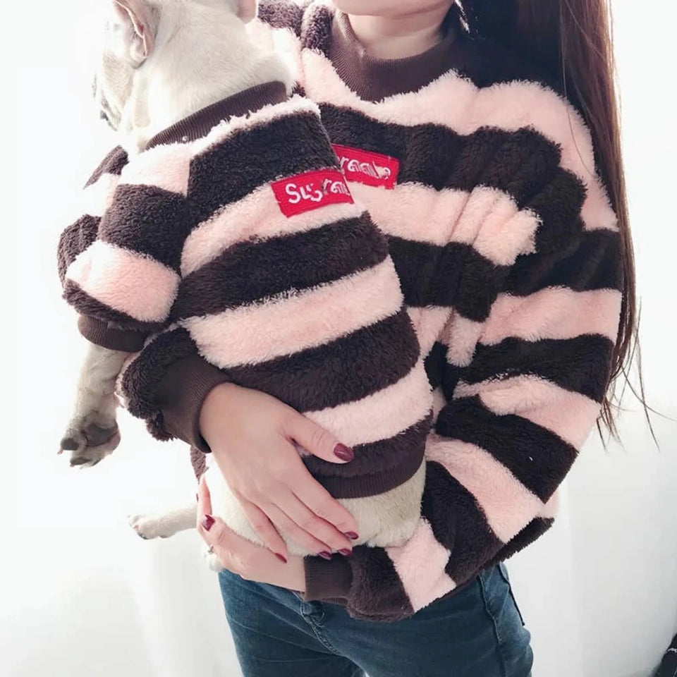 Pawsome Pet Super Dog Matching Set - Pet & Owner Heart Print Terry Cardigan Sweater - Pets Perfect