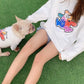 Teddy Bear Matching Pet & Owner Clothing Set - Heart Print Terry Cardigan Sweater