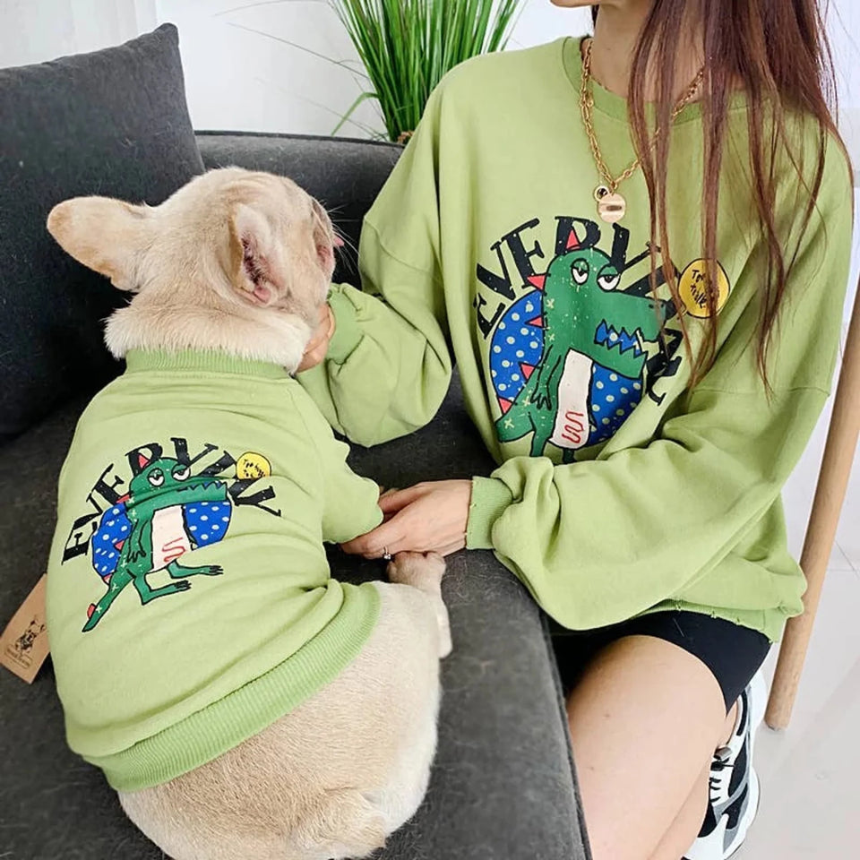Pawsome Pet Everyday Dinosaur Matching Set - Pet & Owner Heart Print Terry Cardigan Sweater - Pets Perfect
