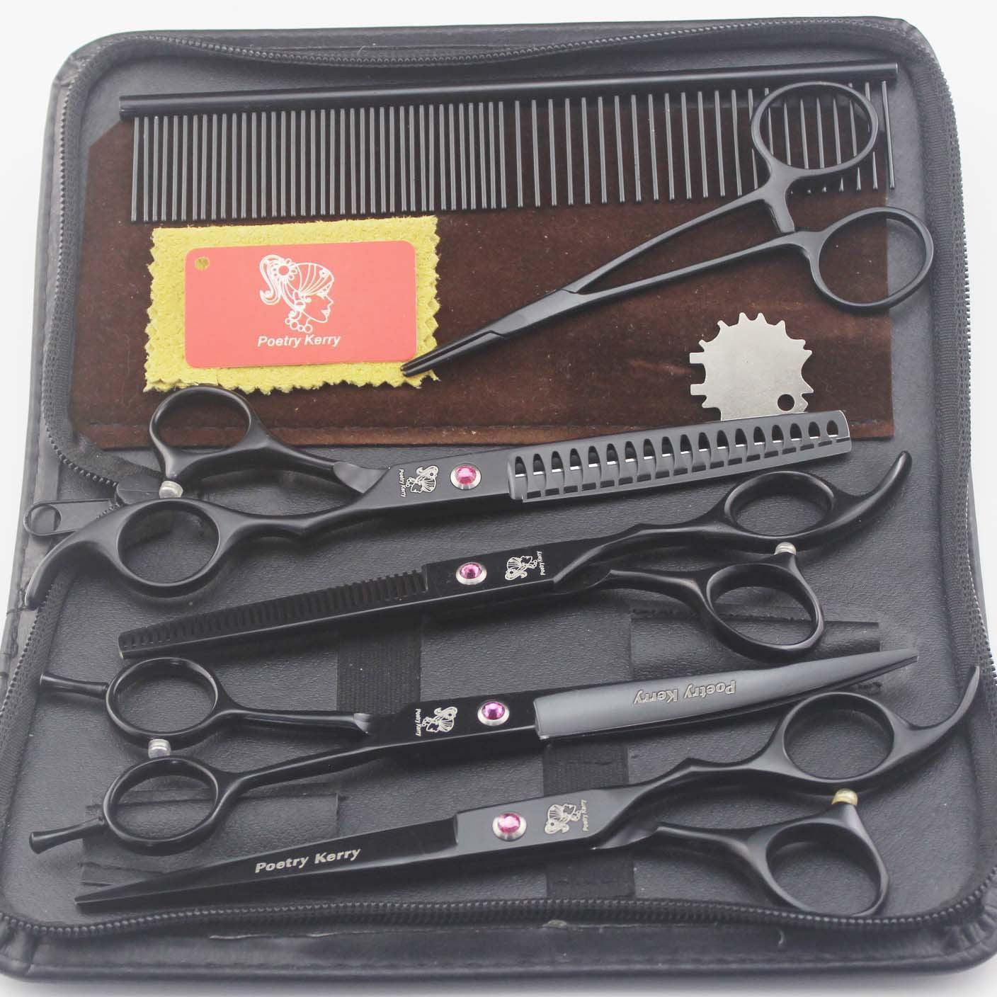 Dog Hugs Cat Professional Dog Grooming Scissors Set - 7.0" 4 - Piece Stainless Steel Kit - Pets Perfect