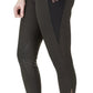Woman wearing black TUFFRIDER LADIES CLASSIC RIBBED TIGHTS with side pocket and grip detail on knee and calf area