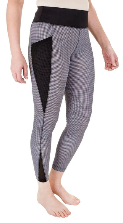 TuffRider Minerva EquiCool Houndstooth Riding Tights with Silicone Knee Patches - Women's Performance Leggings on model