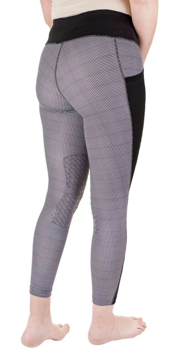 Rear view of TuffRider Minerva EquiCool Houndstooth Riding Tights with Silicone Knee Patches - Women's Performance Leggings
