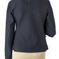 Back view of a child wearing a textured black TuffRider Children's EquiVent Show Coat with beige riding pants