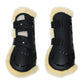 TuffRider Airflow Iron Man Sherpa Fleece Tendon Boots-Black-Cob with soft cream fleece lining for horse leg protection
