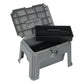 TuffRider Super Grooming Box With Stool-Black open showing removable black tray and sturdy grooming stool design