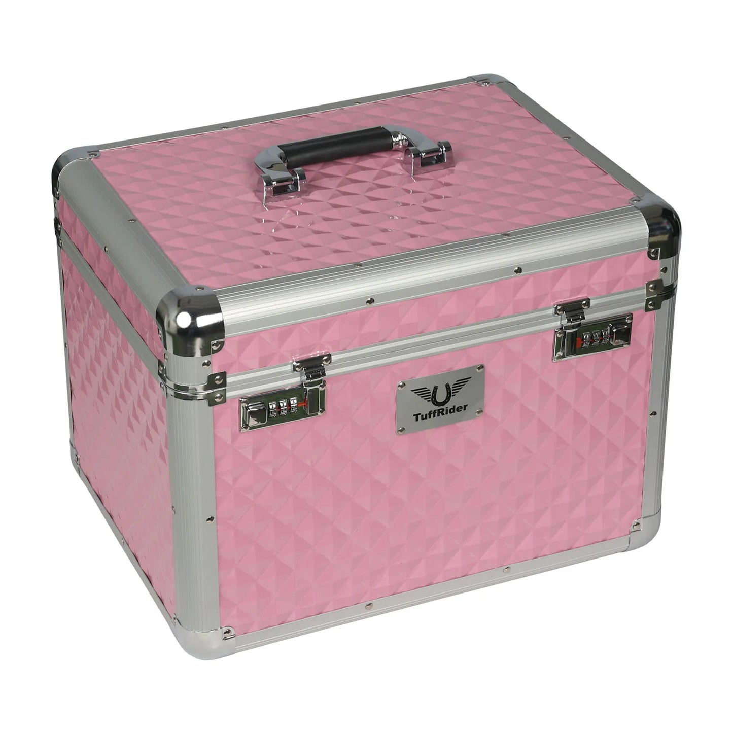 TuffRider Aluminium Diamond Grooming Box-Black in pink with silver trims and black handle for pet grooming supplies storage