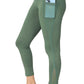 TuffRider Children's Minerva EquiCool Full Seat Tights With Phone Pocket and Loops-Ensign Blue-L shown in olive green with phone in pocket
