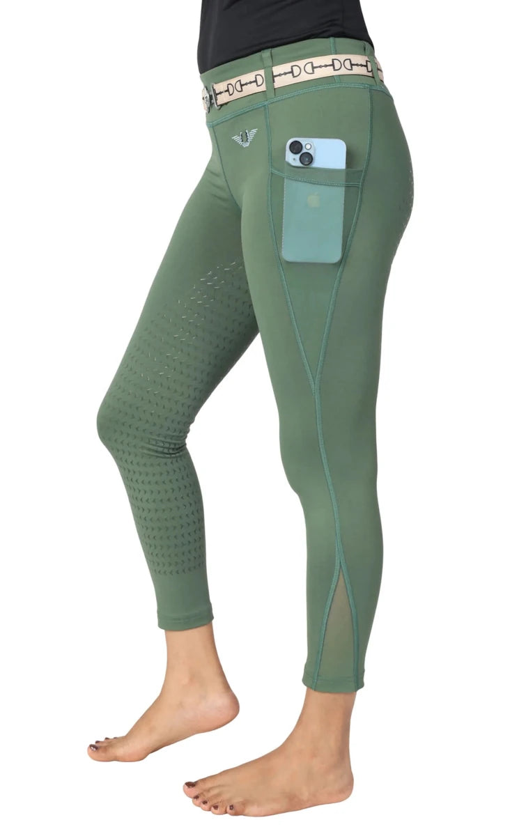 TuffRider Children's Minerva EquiCool Full Seat Tights With Phone, Duck green/XS, view 10