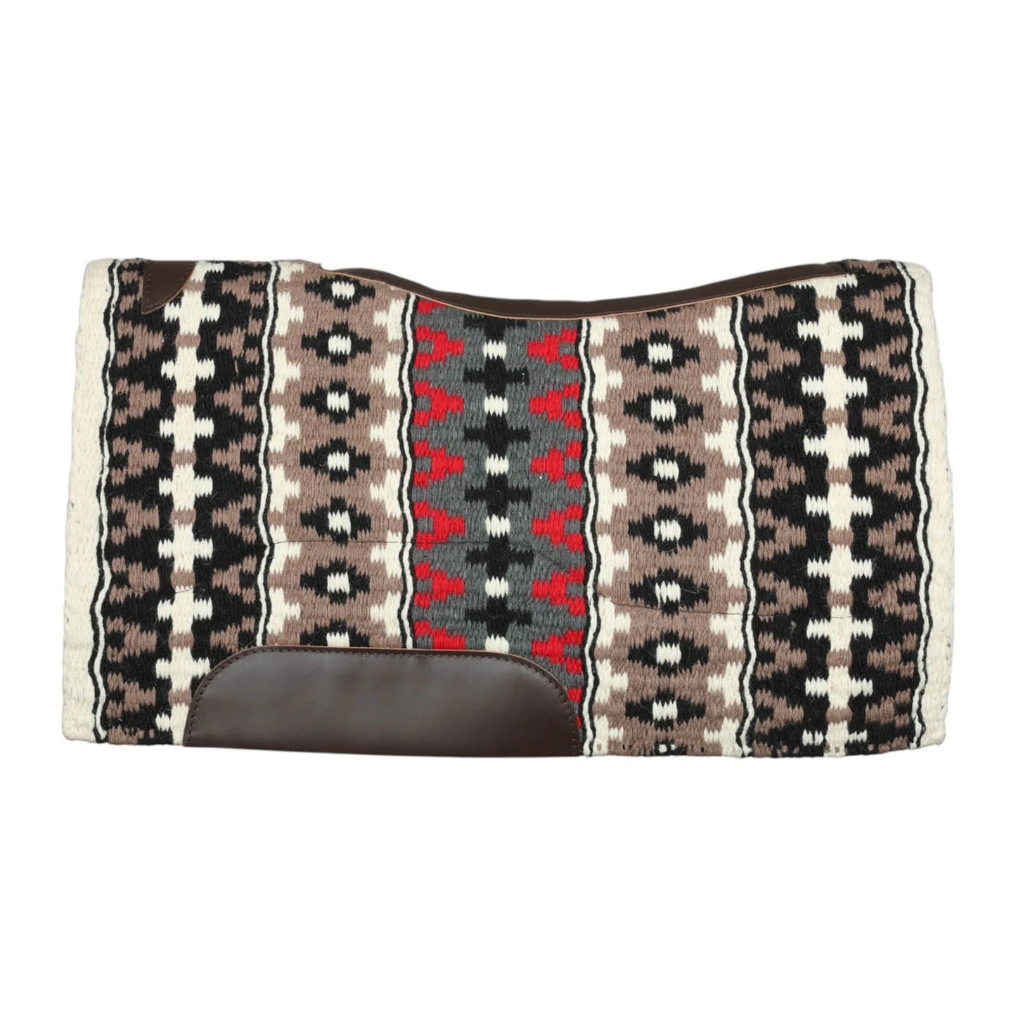 TuffRider Tech Contoured Double Weave Saddle Blanket With Felt-White/Red/Black-34 X 38 Inch in woven patterned design with leather patch.