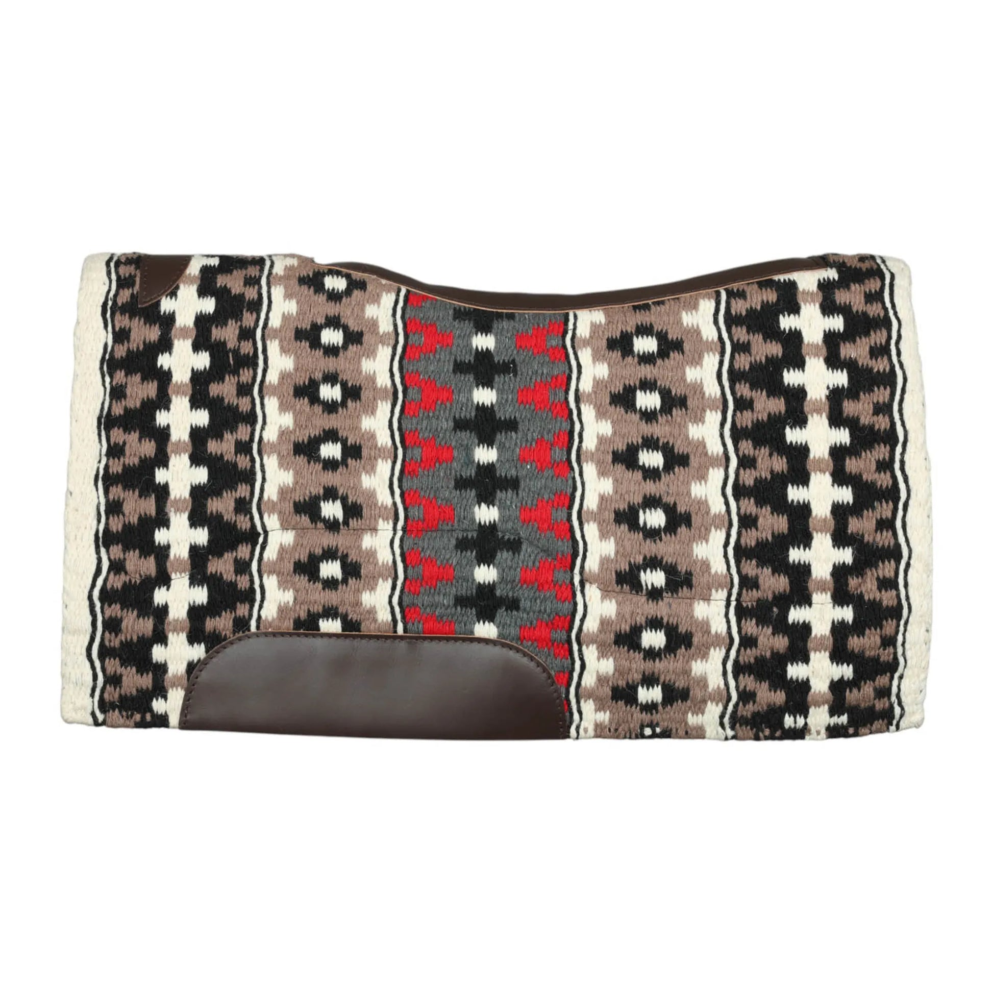 TuffRider Tech Contoured Double Weave Saddle Blanket With Felt-White/Red/Black-34 X 38 Inch in woven patterned design with leather patch.