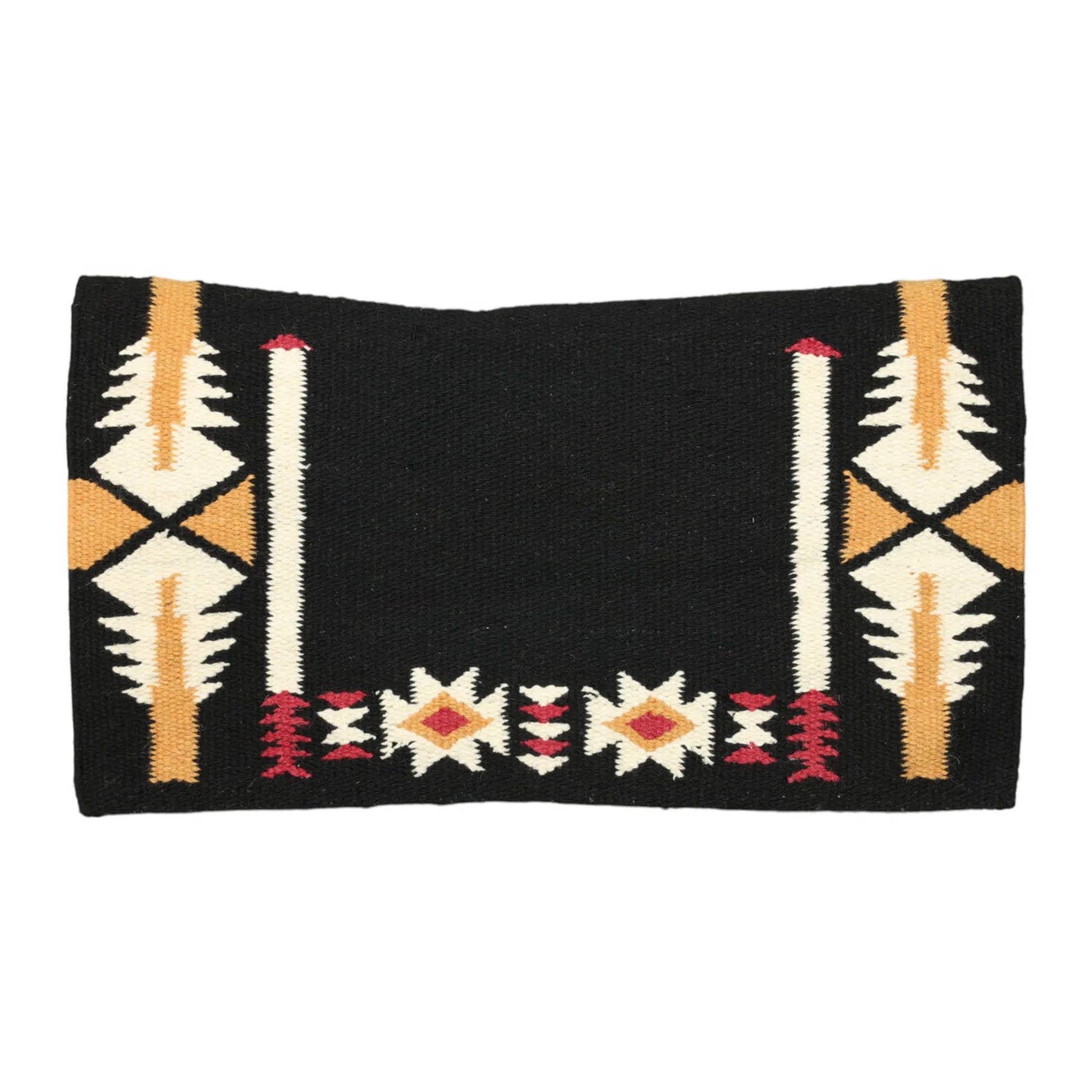TuffRider Wyoming Contoured Single Weave Saddle Blanket-Rust/Tan-34 X 40 Inch with black base and geometric patterns