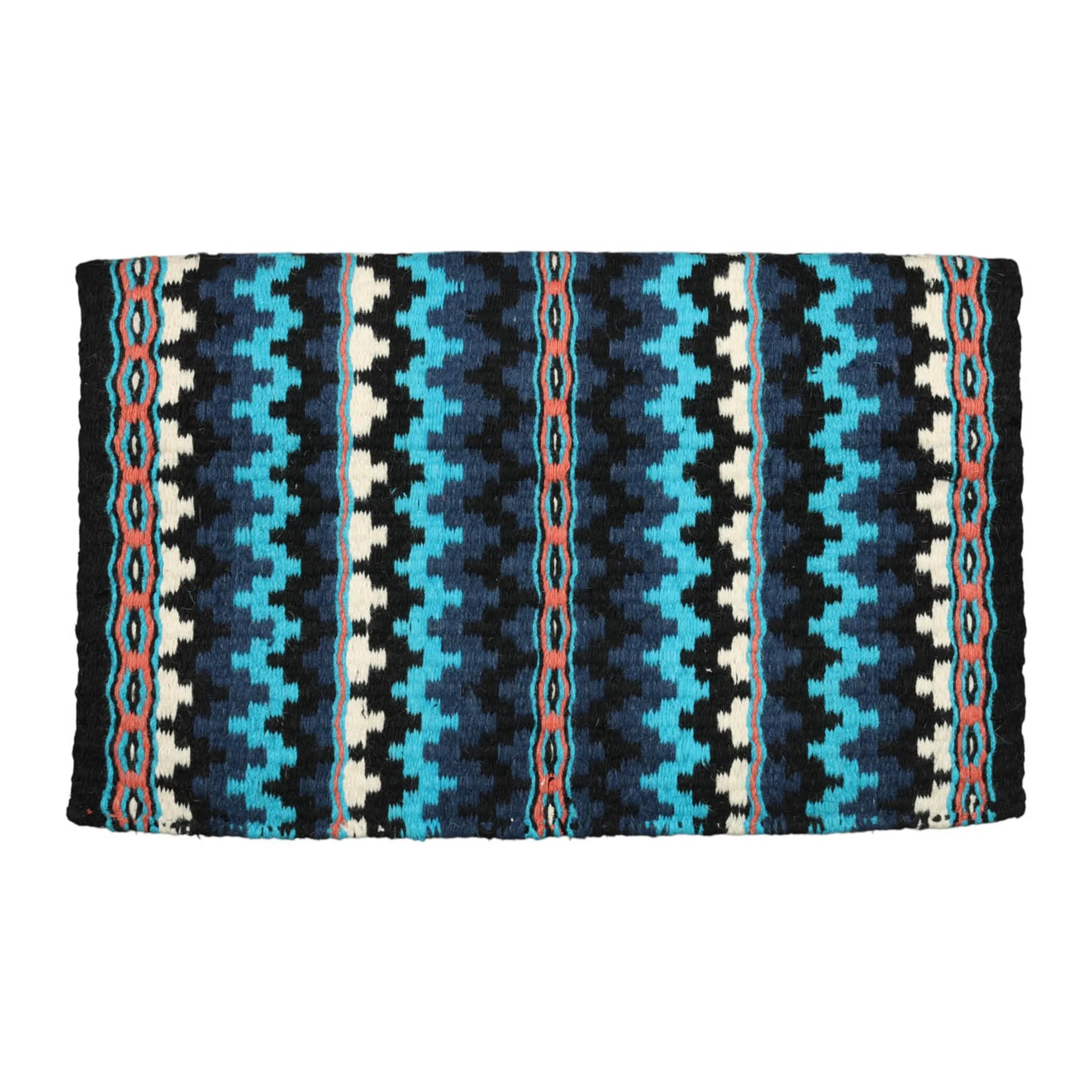 TuffRider Waco Double Weave Saddle Blanket-Black/Blue/White-34 X 42 Inch with bold striped pattern for equestrian use
