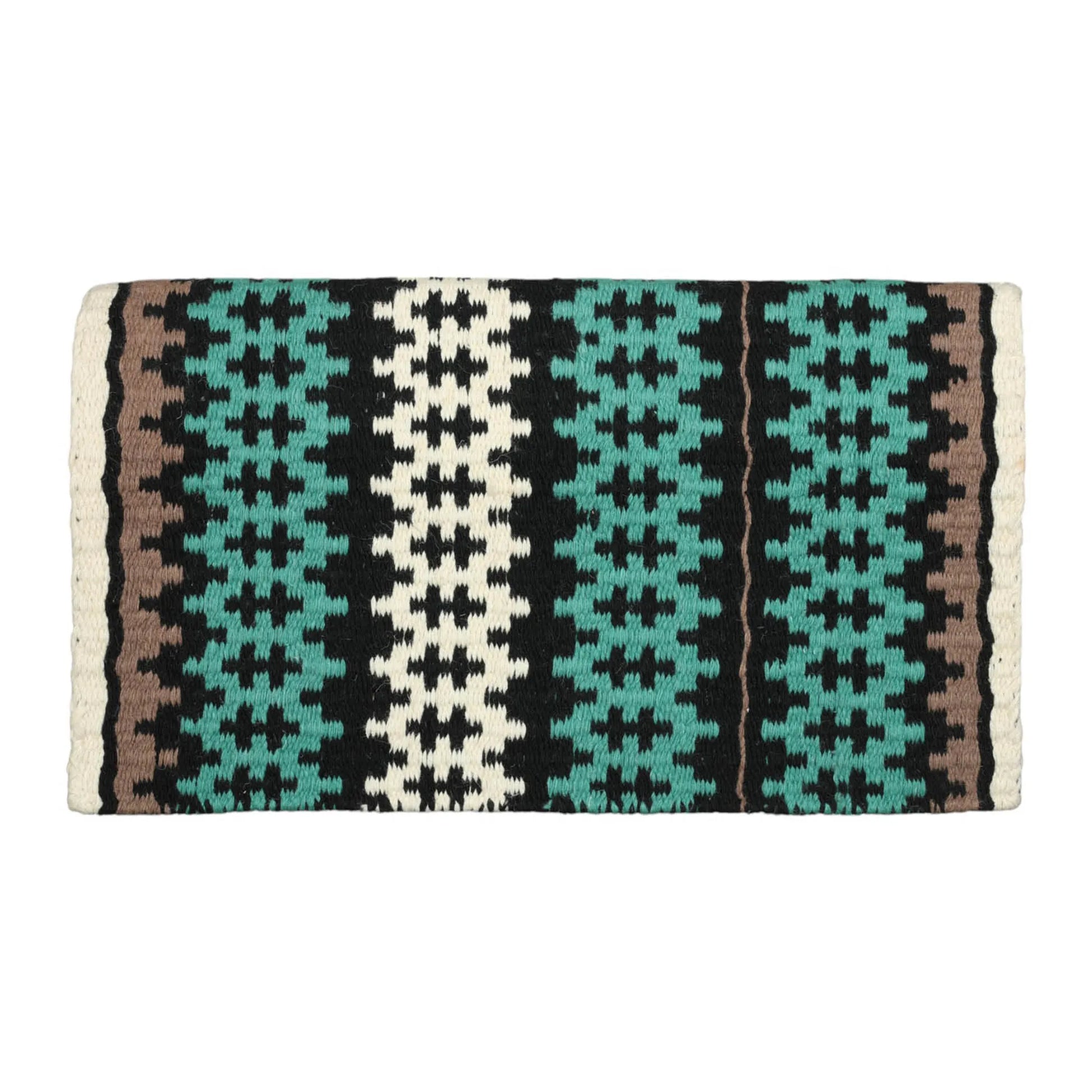 TuffRider Tulsa Double Weave Saddle Blanket-White/Green/Black-34 X 40 Inch with geometric pattern for equestrian use