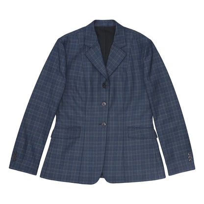 Fox Dreams Ladies Hunt Coat-Navy Multi Color Plaid-10 tailored jacket with navy blue plaid pattern and three-button front closure