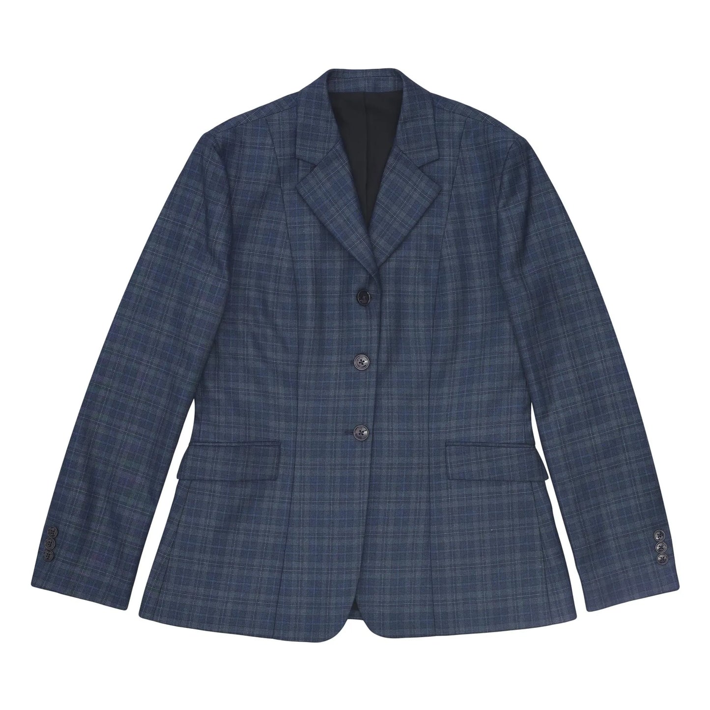 Fox Dreams Ladies Hunt Coat-Navy Multi Color Plaid-10 navy plaid tailored blazer with three buttons and front pockets