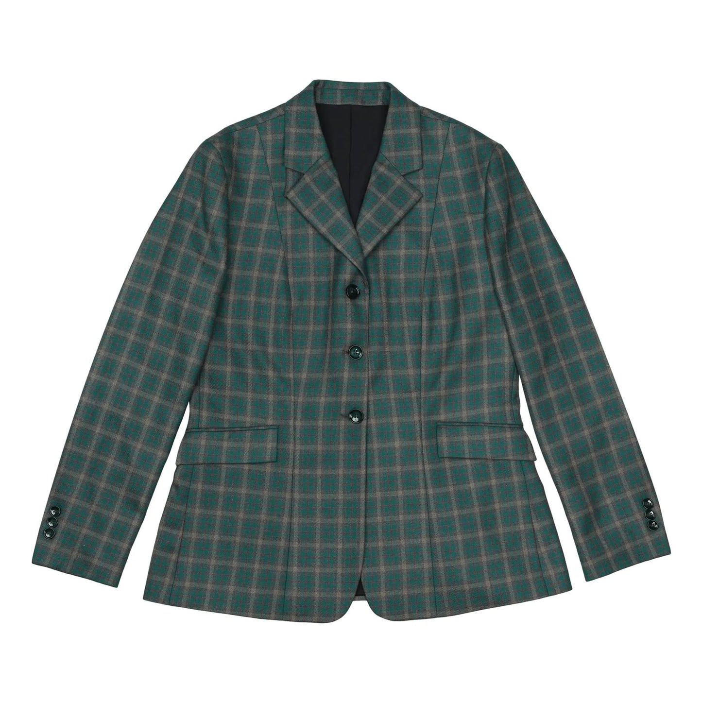 Fox Dreams Ladies Hunt Coat-Navy Multi Color Plaid-10 smart plaid hunt coat with button front and flap pockets