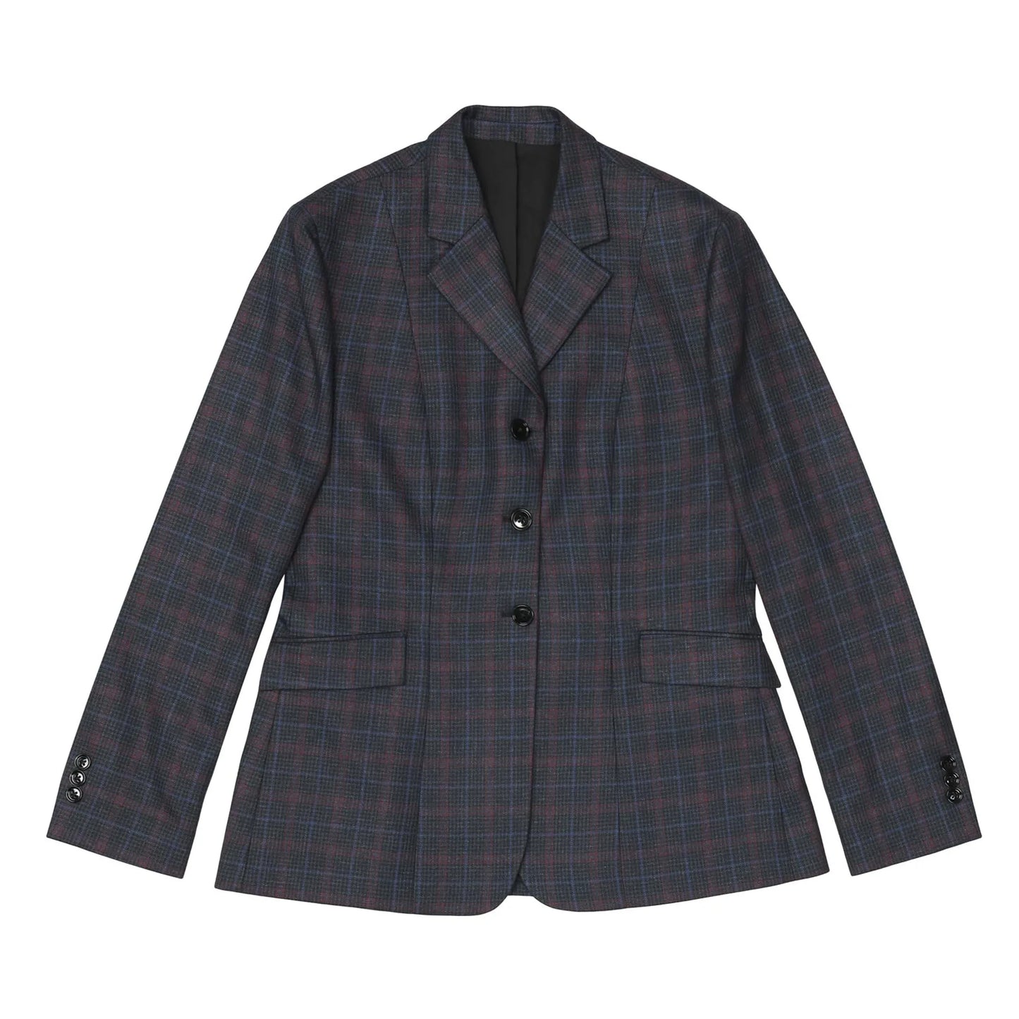 Fox Dreams Ladies Hunt Coat-Navy Multi Color Plaid-10 tailored navy plaid jacket for outdoor and equestrian activities