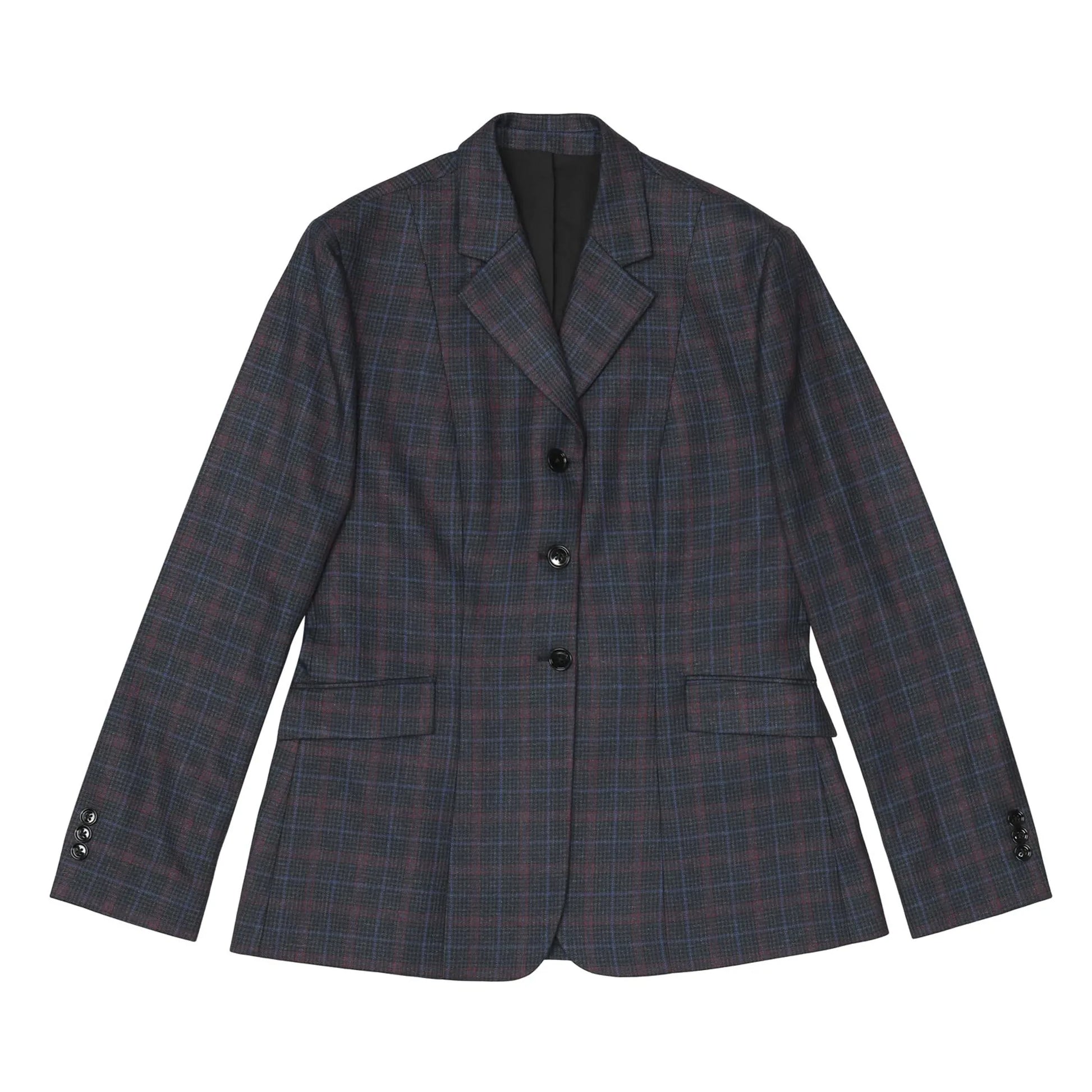 Fox Dreams Ladies Hunt Coat-Navy Multi Color Plaid-10 with navy multi color plaid pattern and classic button front design