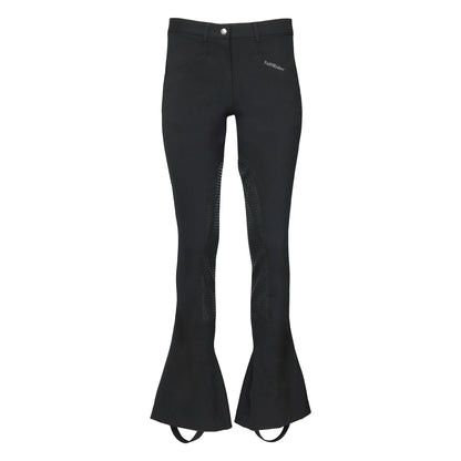 TuffRider Ladies Kentucky Jods-Black-24 equestrian riding pants with flare leg and stirrup straps in black color.