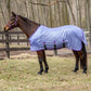 TuffRider Comfy Plus Standard Neck Fly Sheet- Purple with Deep Purple Trim- 69 on horse outdoors in pasture area