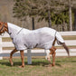 Horse wearing TuffRider Sport CoolMax Mesh Combo Neck Fly Sheet - Breathable Horse Fly Protection in a fenced pasture