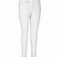 TuffRider Ladies Ribb Knee Patch Breeches in white with zippered pocket and reinforced knee patches for equestrian use.