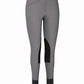 TuffRider Ladies Ribb Knee Patch Breeches in gray with black knee patches and zippered pocket for equestrian use