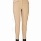 TuffRider Ladies Ribb Knee Patch Breeches in beige with zip pocket and black ribbed ankle cuffs for equestrian use
