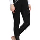 Woman wearing TuffRider Tiffany Ribbed Breeches with Silicone Full Seat - Women's Riding Pants in black standing barefoot.