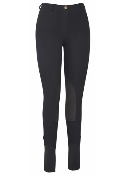 TuffRider Ladies Cotton Lowrise Pull-On Knee Patch Breeches, Black/24