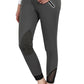 Woman wearing gray TUFFRIDER LADIES YETI SOFT SHELL KNEE PATCH BREECHES with zippered pockets and mesh ankle panels