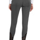 Back view of dark gray TUFFRIDER LADIES YETI SOFT SHELL KNEE PATCH BREECHES with mesh cuffs worn by woman.
