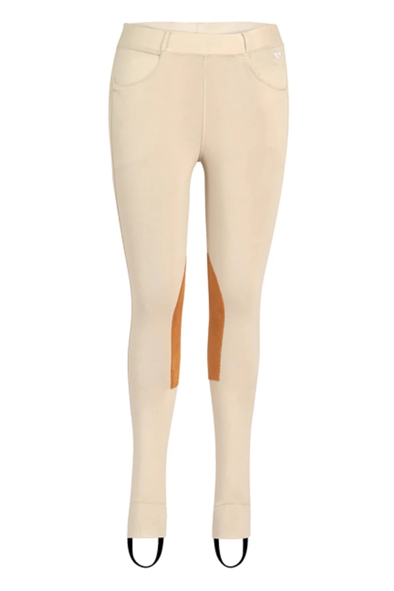 TUFFRIDER CHILDREN'S PRIME JODHPURS WITH BELT LOOPS beige riding pants with knee patches and elastic foot straps