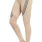 TUFFRIDER LADIES PINTA TIGHTS in beige with knee grip patches and decorative dark gray stripes on sides.