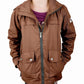 Child wearing brown TuffRider Children's Little Trotter Jacket with zip front and snap pockets standing with hands in pockets