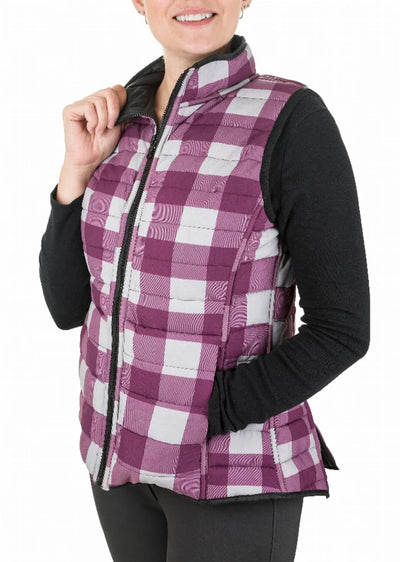 TuffRider Ladies Combination Reversible Vest, Plum plaid/XS