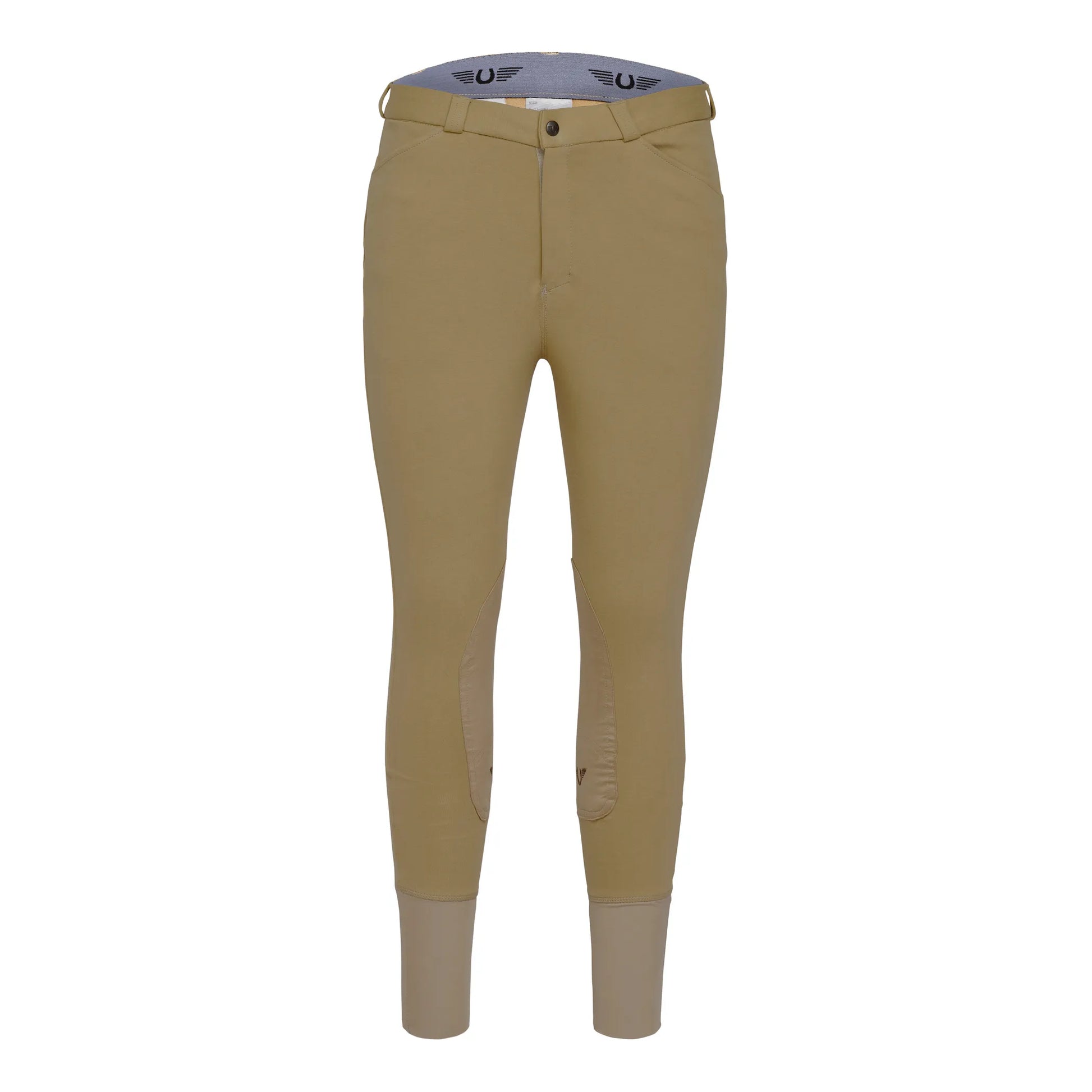 TuffRider Men's Patrol 4 Pockets Knee Patch Breeches - LIGHT TAN - 28 displayed front view for equestrian use