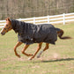 TuffRider 600 D Comfy Winter Medium Weight Turnout Blanket w/ Combo Neck- 200 GSM- Turquoise- 69 on running horse outdoors