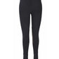 TuffRider Ladies Cotton Lowrise Wide Waistband Knee Patch Breeches in black, rear view with stirrup foot straps