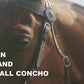 TuffRider Western Browband Concho Headstall on horse showcasing premium material and double buckle closure features